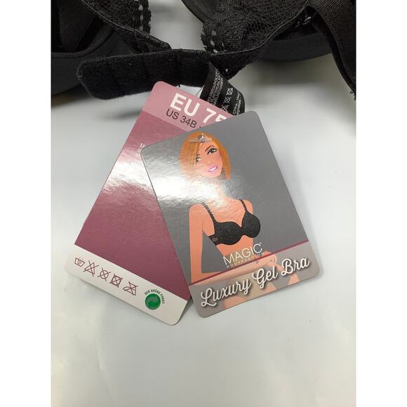 Magic Bodyfashion Women's 34B Black Luxury Gel Bra Underwire Lace Trim G28-7 - Picture 5 of 6